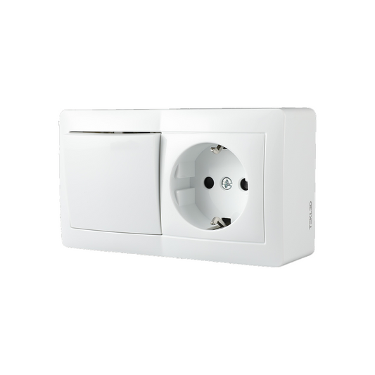 Ерга уланган калит + розетка, ташқи ўрнатма, оқ, KANSO (TEKLED Electric)72/6