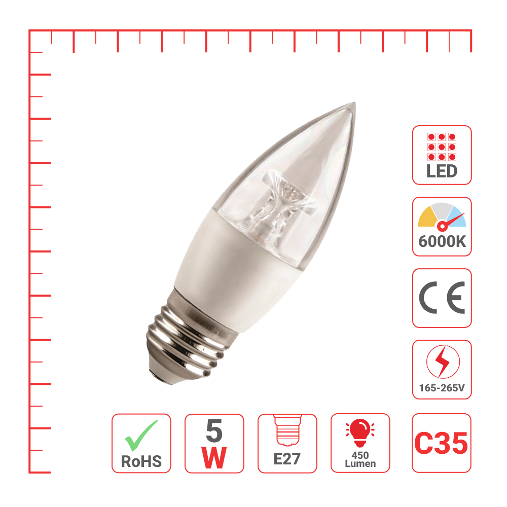 LED лампа CRYSTAL C35 (хрустал шам), 5Вт, 450Лм, E27