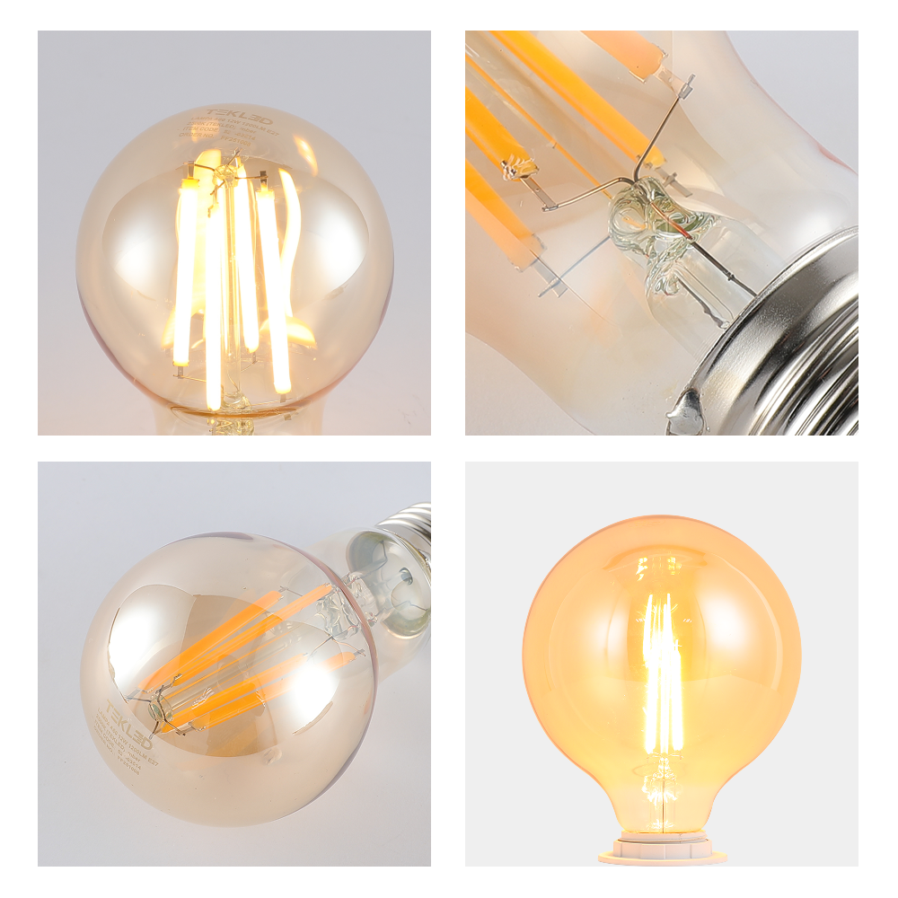 LED лампа G95 (шар шаклида), 4Вт, 410Лм, E27, 2400K (илиқ оқ), Янтарь ранг