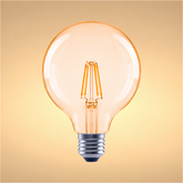 LED лампа G95 (шар шаклида), 4Вт, 410Лм, E27, 2400K (илиқ оқ), Янтарь ранг