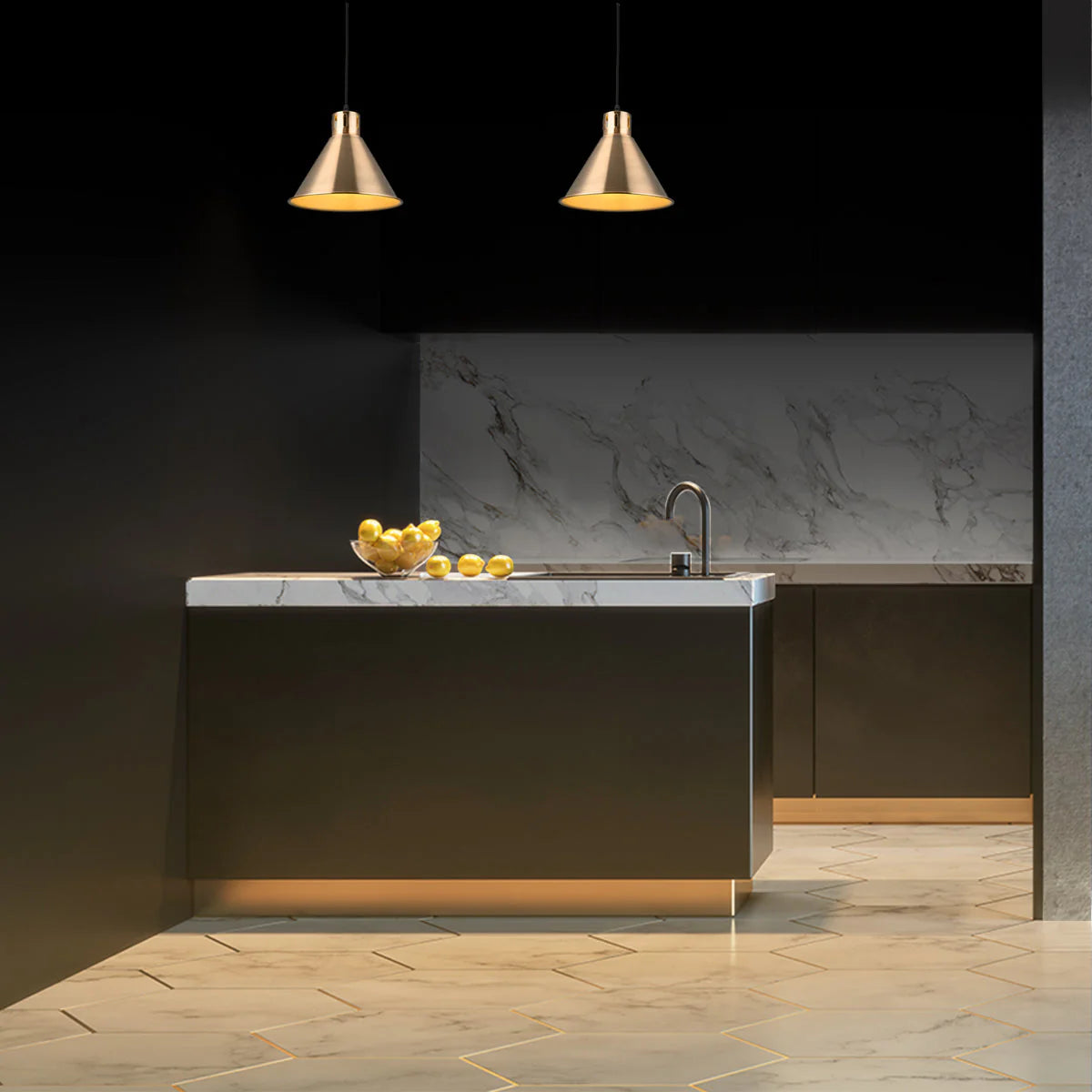 Подвесная лампа в индустриальном стиле, идеально подходит для кухни с современным декором.