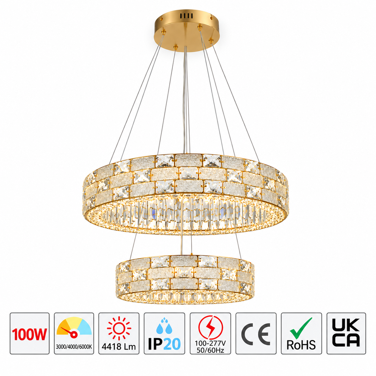 Люстра Crystal C7 3CCT Gold D600+D400мм (TEKLED)