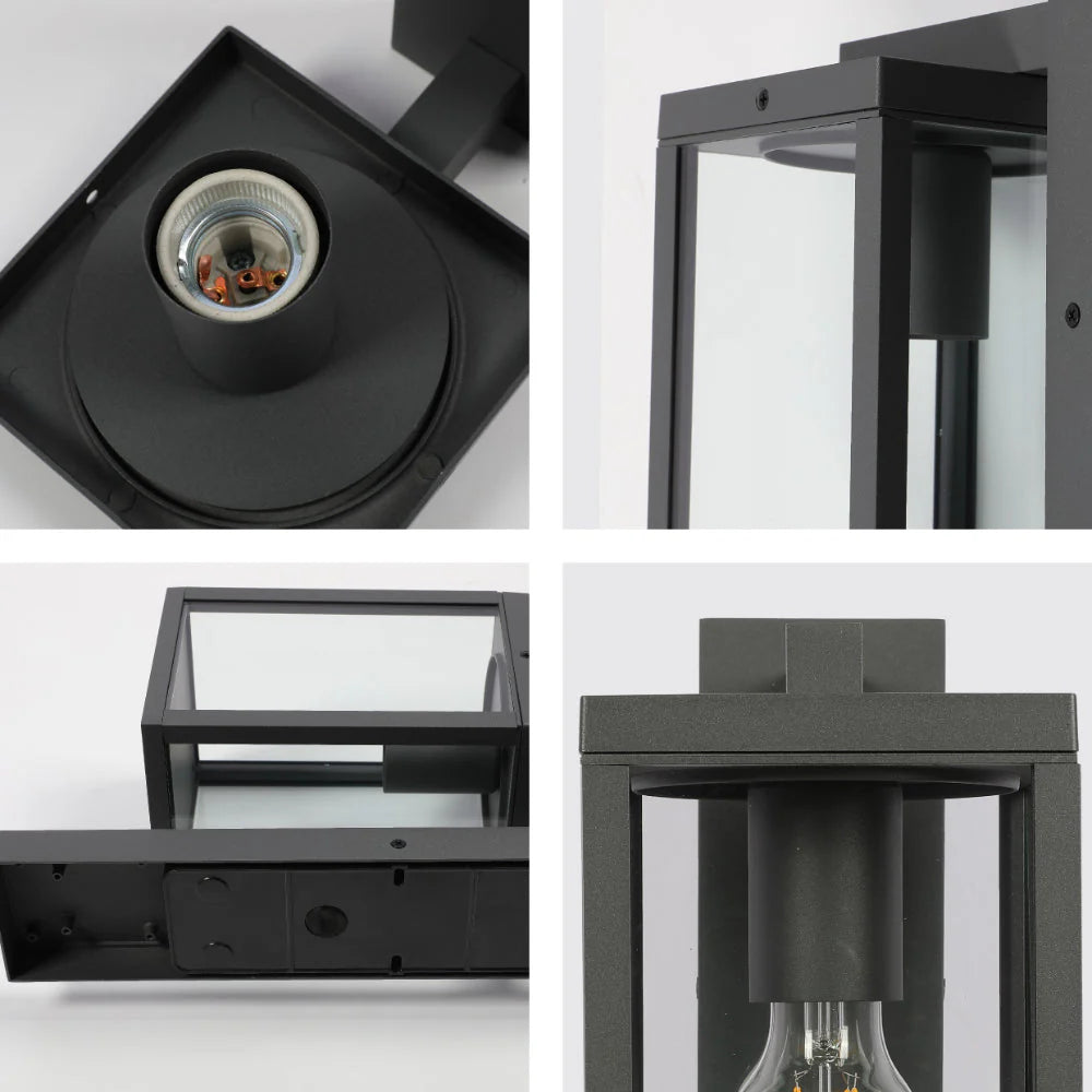 Наружный фонарь с современным дизайном, идеально подходящий для террасы в индустриальном стиле.