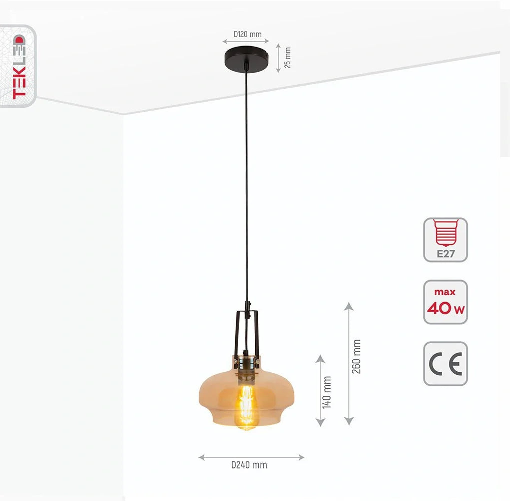 Технические характеристики подвесного светильника с янтарным стеклом, идеального для современных интерьеров.