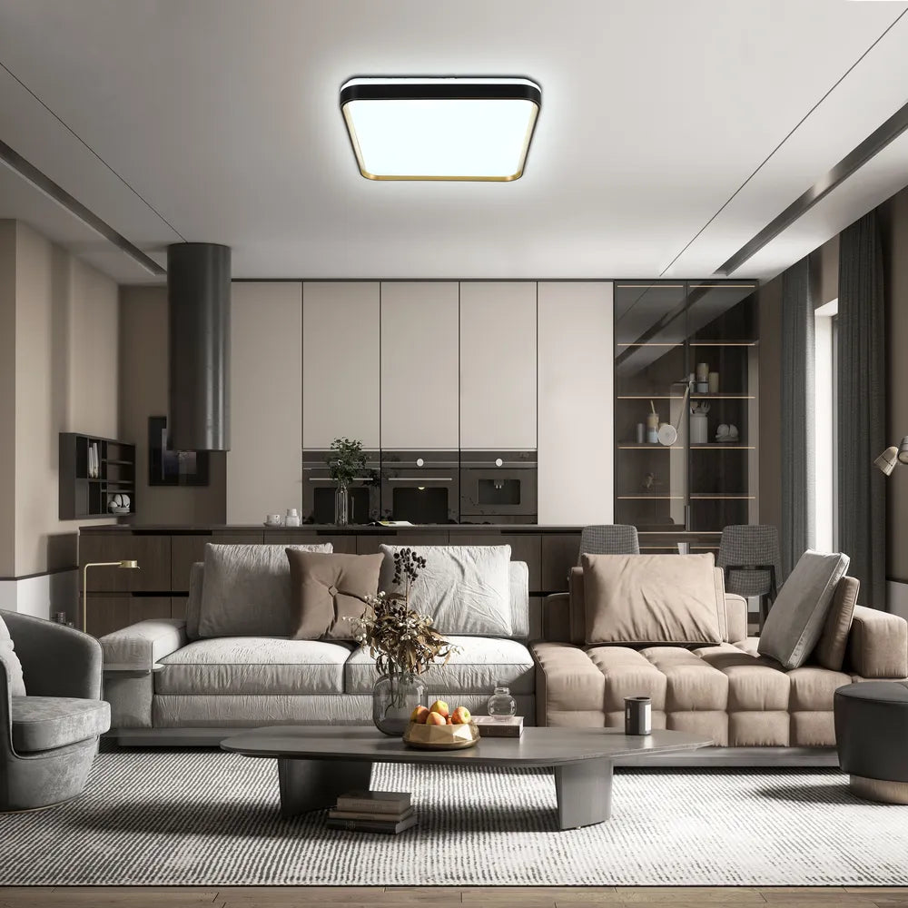 LED Flush Ceiling Light TEKLED LED Square Flush Ceiling Light Black Gold 500x500 6000K/4000K/3000K 45Wx2(TEKLED)--165-16008