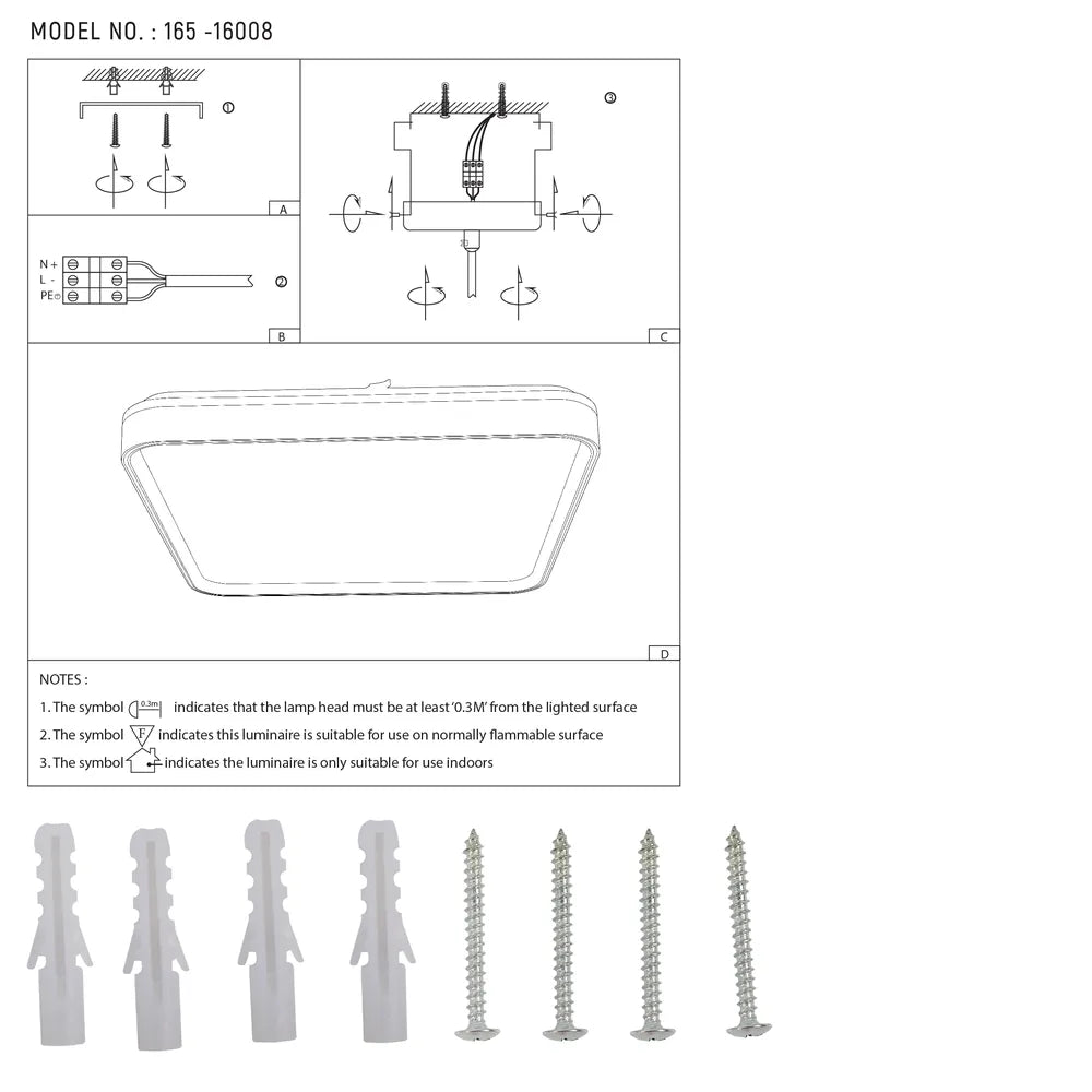 User manual for LED Square Flush Ceiling Light Black Gold 500x500 6000K/4000K/3000K 45Wx2(TEKLED)-165-16008