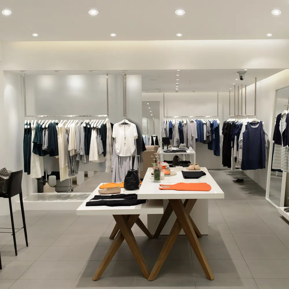 Sleek GU10 downlight fixture illuminating a modern living room with minimalist decor, adding a contemporary touch to the ambiance.143-03999