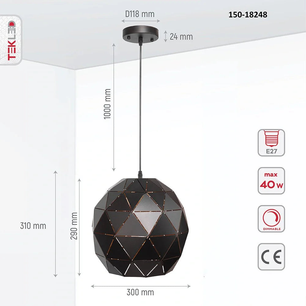 Чёрно-золотая металлическая подвеска в форме глобуса, идеально подходит для современных гостиных и офисов.