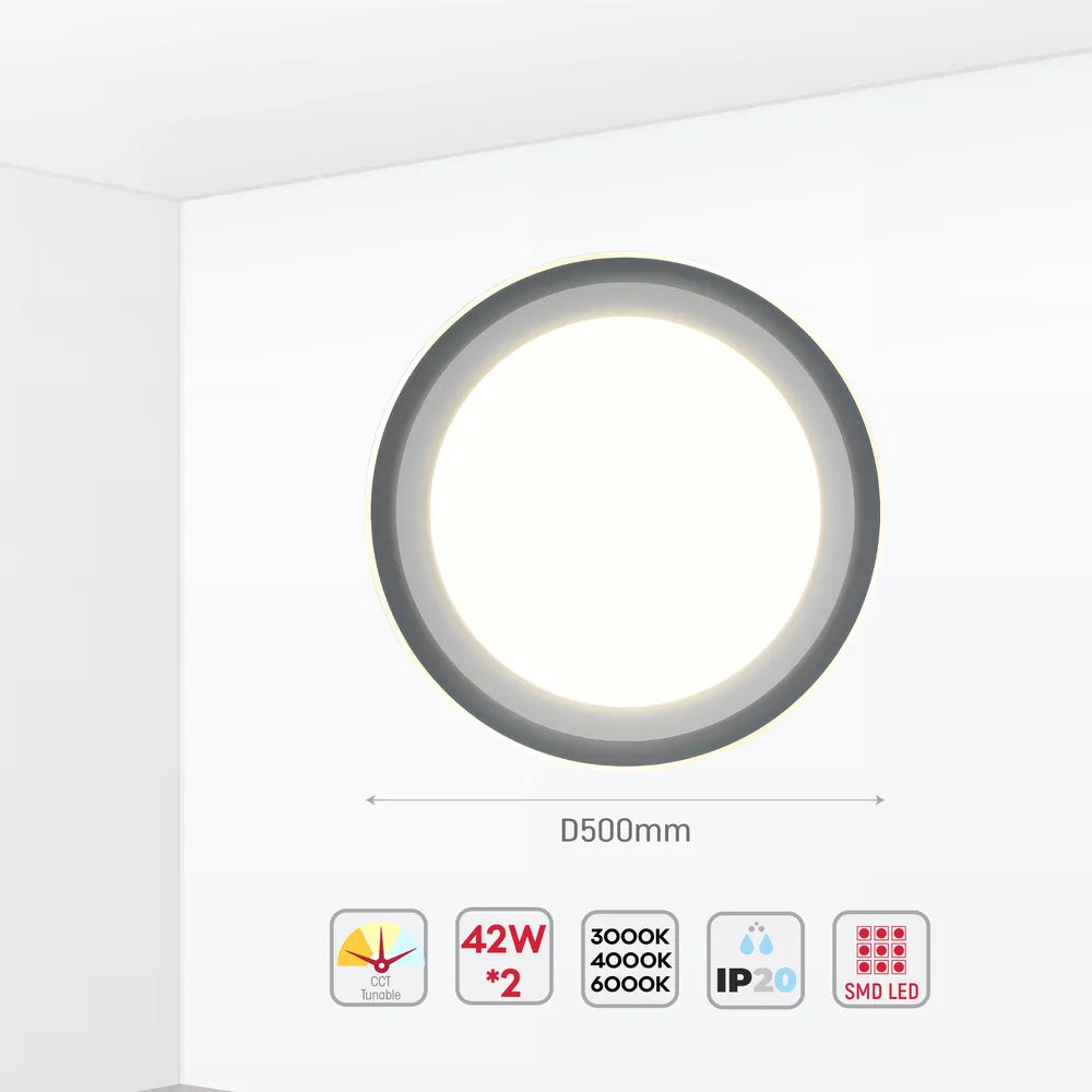 Size and technical specs of the Step LED Flush Ceiling Light Blue D500 6000K/4000K/3000K 42Wx2(TEKLED)-165-16005