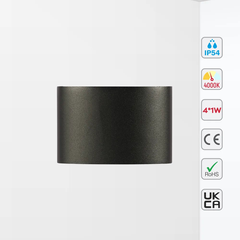 Size and technical specs of the Svet-k B2326 4x1W BLACK 4000K IP54(TEKLED)-182-03310