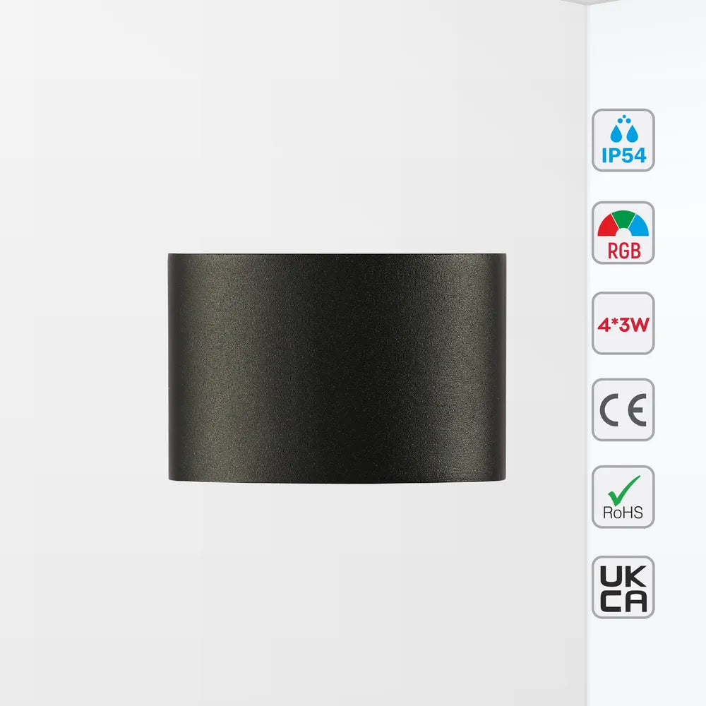 Size and technical specs of the Svet-k B2326 4x3W BLACK RGB IP54(TEKLED)-182-03312