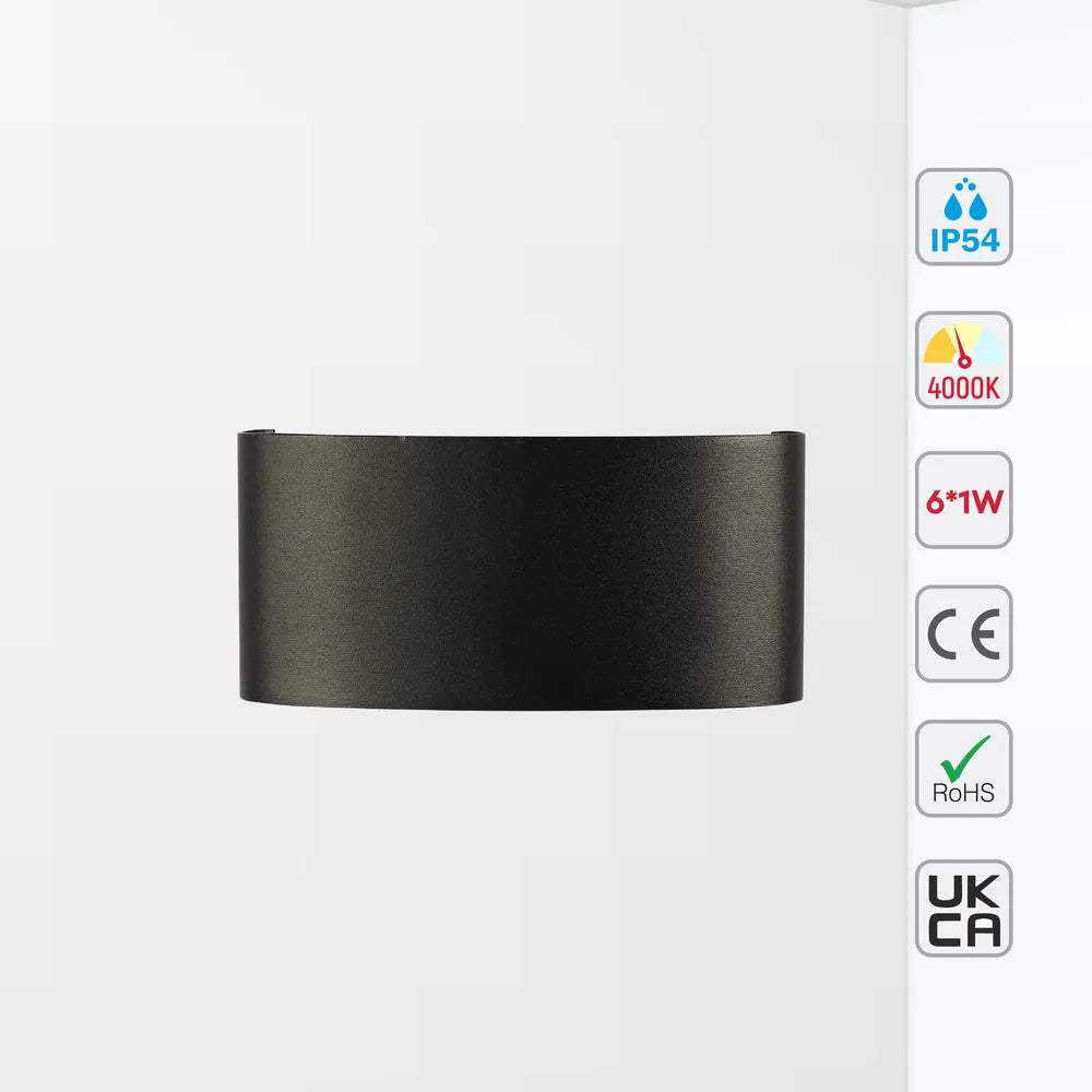 Size and technical specs of the Svet-k B2327 6x1W BLACK 4000K IP54(TEKLED)-182-03314