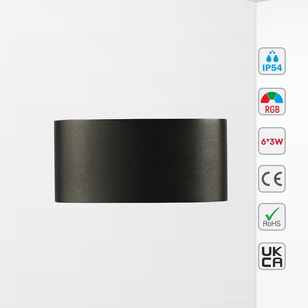 Size and technical specs of the Svet-k B2327 6x3W BLACK RGB IP54(TEKLED)-182-03316