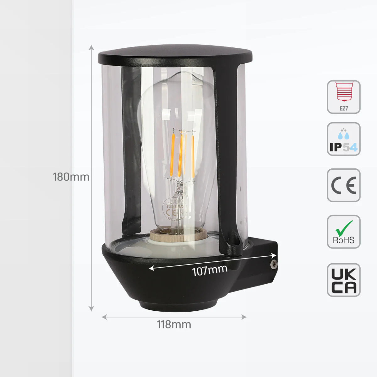 Настенный светильник в ретро-стиле из черного металла, идеален для освещения террас или садов, выдержан в классическом дизайне.