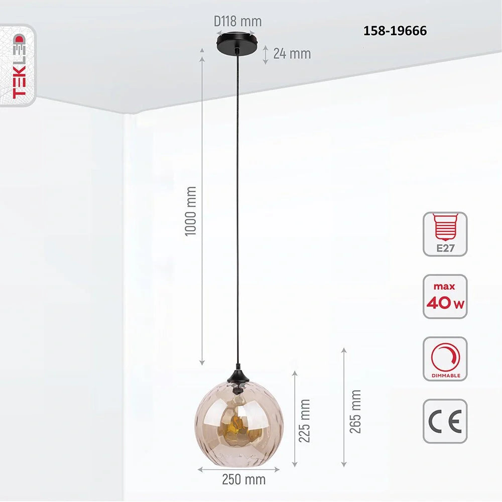 Технические характеристики дымчатого стеклянного подвесного света E27, идеально подходящего для современных интерьеров.