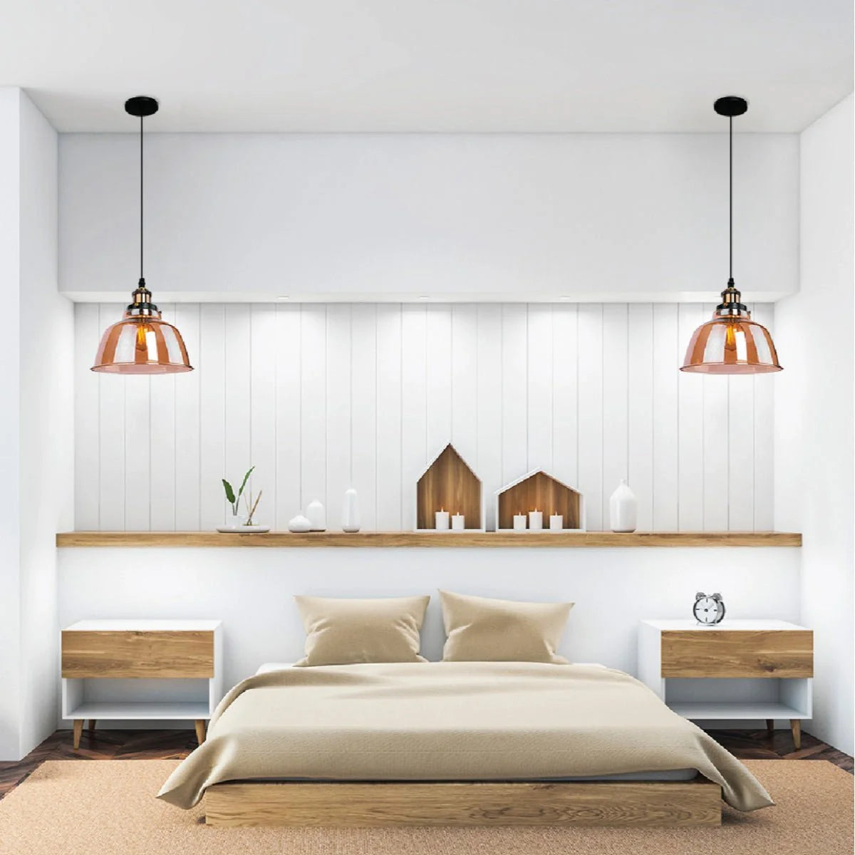 Подвесной светильник с округлым янтарным стеклом, идеально подходит для кухни в современном интерьере.