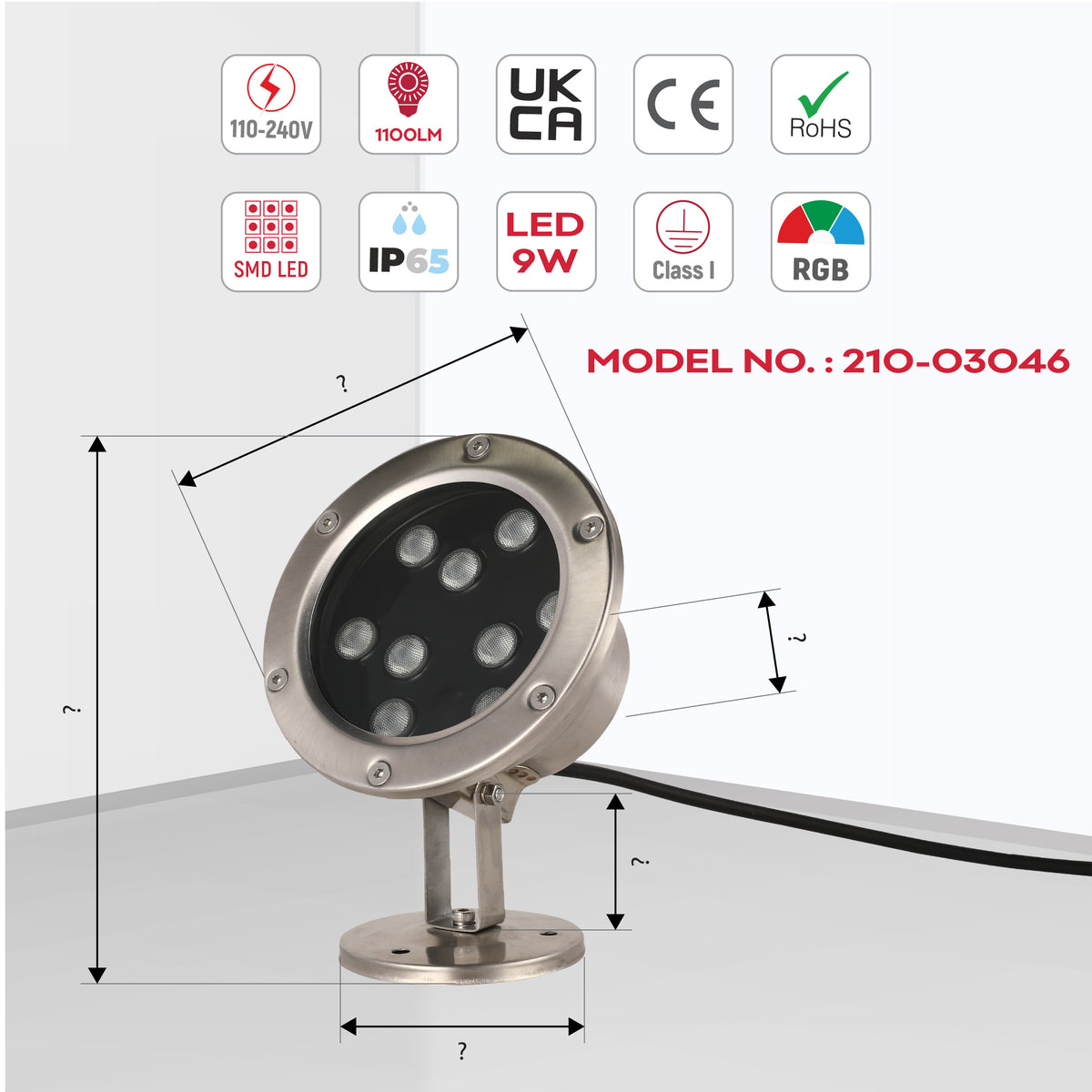 Сув ости LED прожектори F6008 RGB (IP67, 9W)