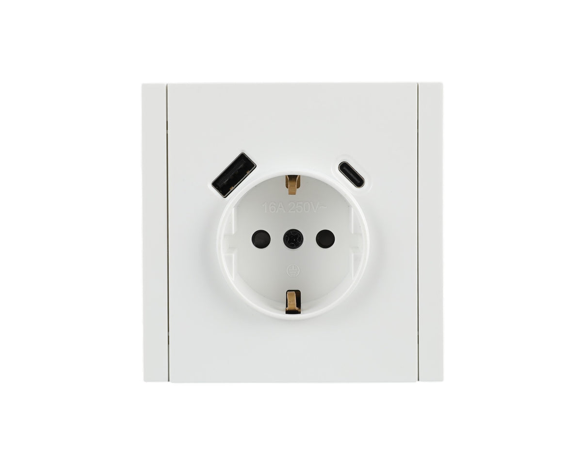 Ерли розетка (Shuko) + USB (A+C), я/ў, NIZMO серияси