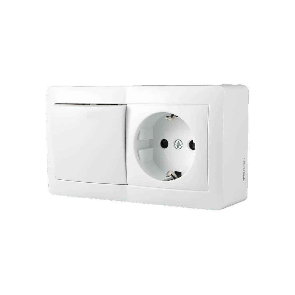 Ерга уланган калит + розетка, ташқи ўрнатма, оқ, KANSO (TEKLED Electric)72/6