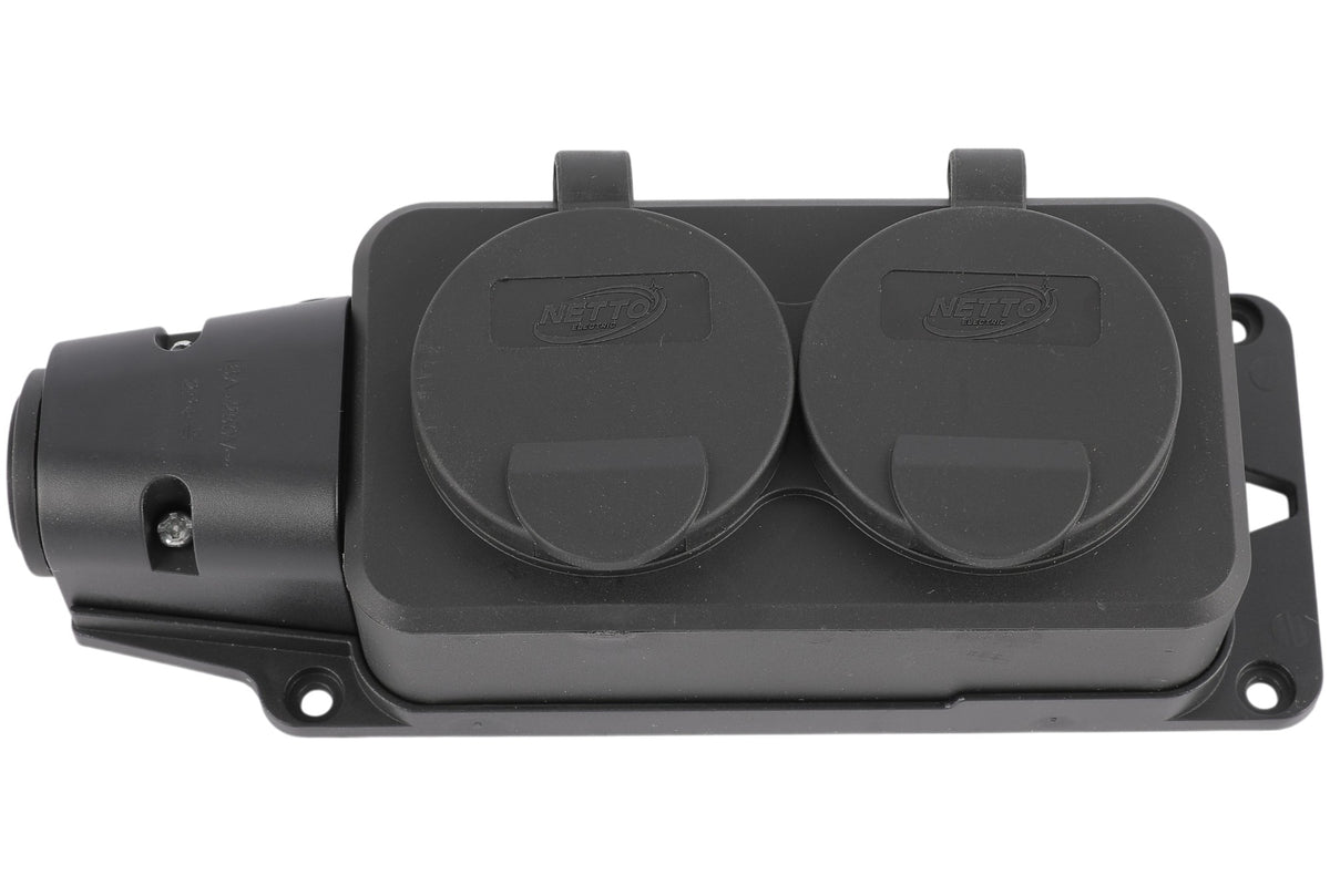 Кўчма розетка 2 уяли, ерга улагичли ва қопқоқли, IP44, 16А, YK402P (TEKLED ELECTRIC)