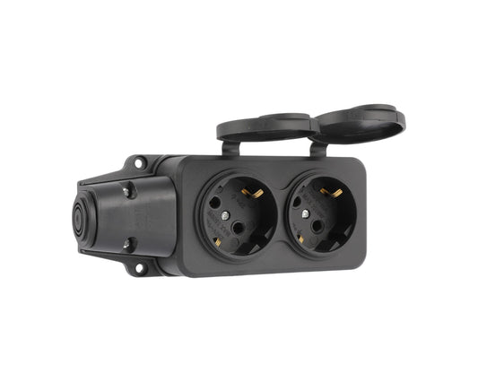 Кўчма розетка 2 уяли, ерга улагичли ва қопқоқли, IP44, 16А, YK402P (TEKLED ELECTRIC)