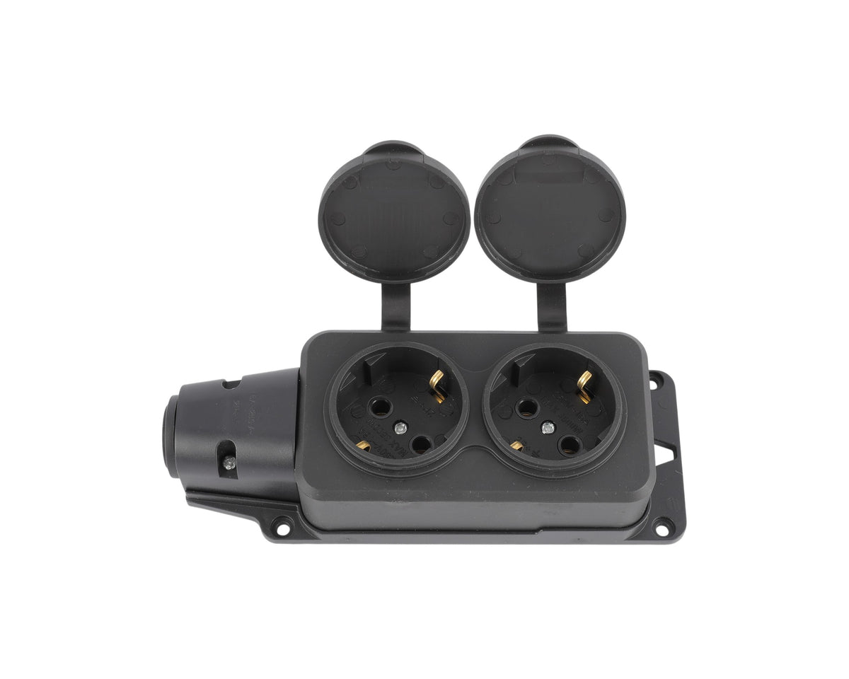 Кўчма розетка 2 уяли, ерга улагичли ва қопқоқли, IP44, 16А, YK402P (TEKLED ELECTRIC)