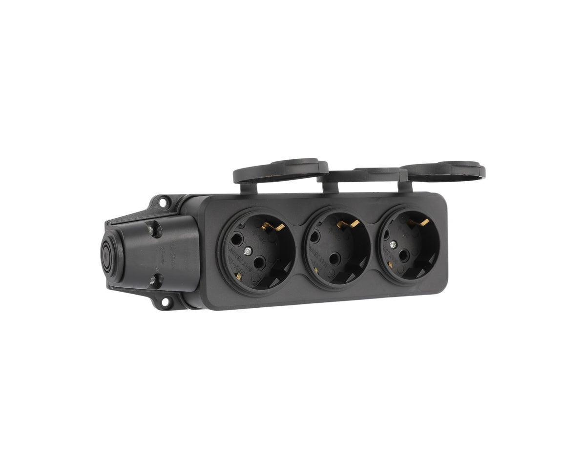 Кўчма розетка 3 уяли, ерга улагичли ва қопқоқли, IP44, 16А, YK403P (TEKLED ELECTRIC)