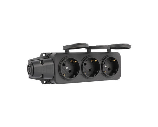 Кўчма розетка 3 уяли, ерга улагичли ва қопқоқли, IP44, 16А, YK403P (TEKLED ELECTRIC)