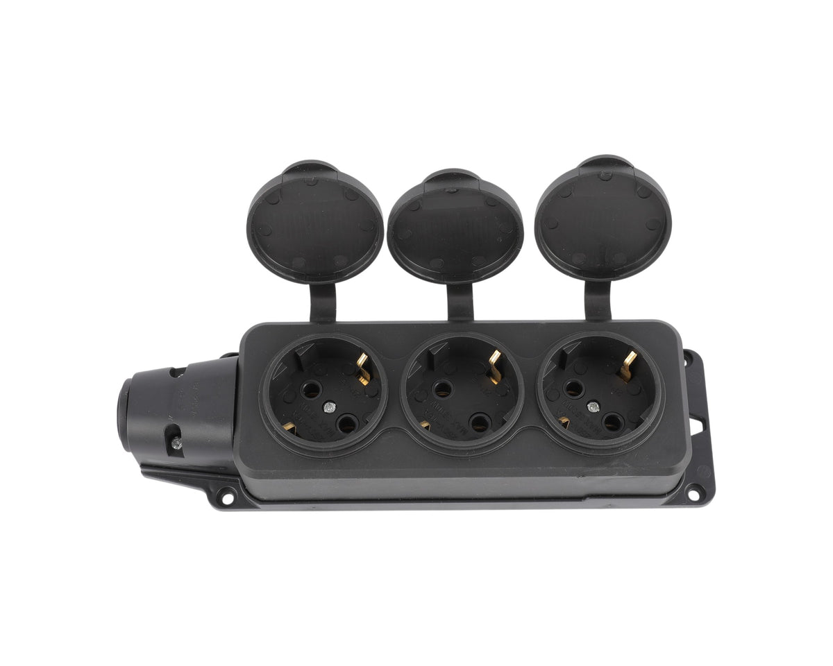 Кўчма розетка 3 уяли, ерга улагичли ва қопқоқли, IP44, 16А, YK403P (TEKLED ELECTRIC)