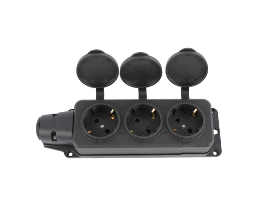 Кўчма розетка 3 уяли, ерга улагичли ва қопқоқли, IP44, 16А, YK403P (TEKLED ELECTRIC)