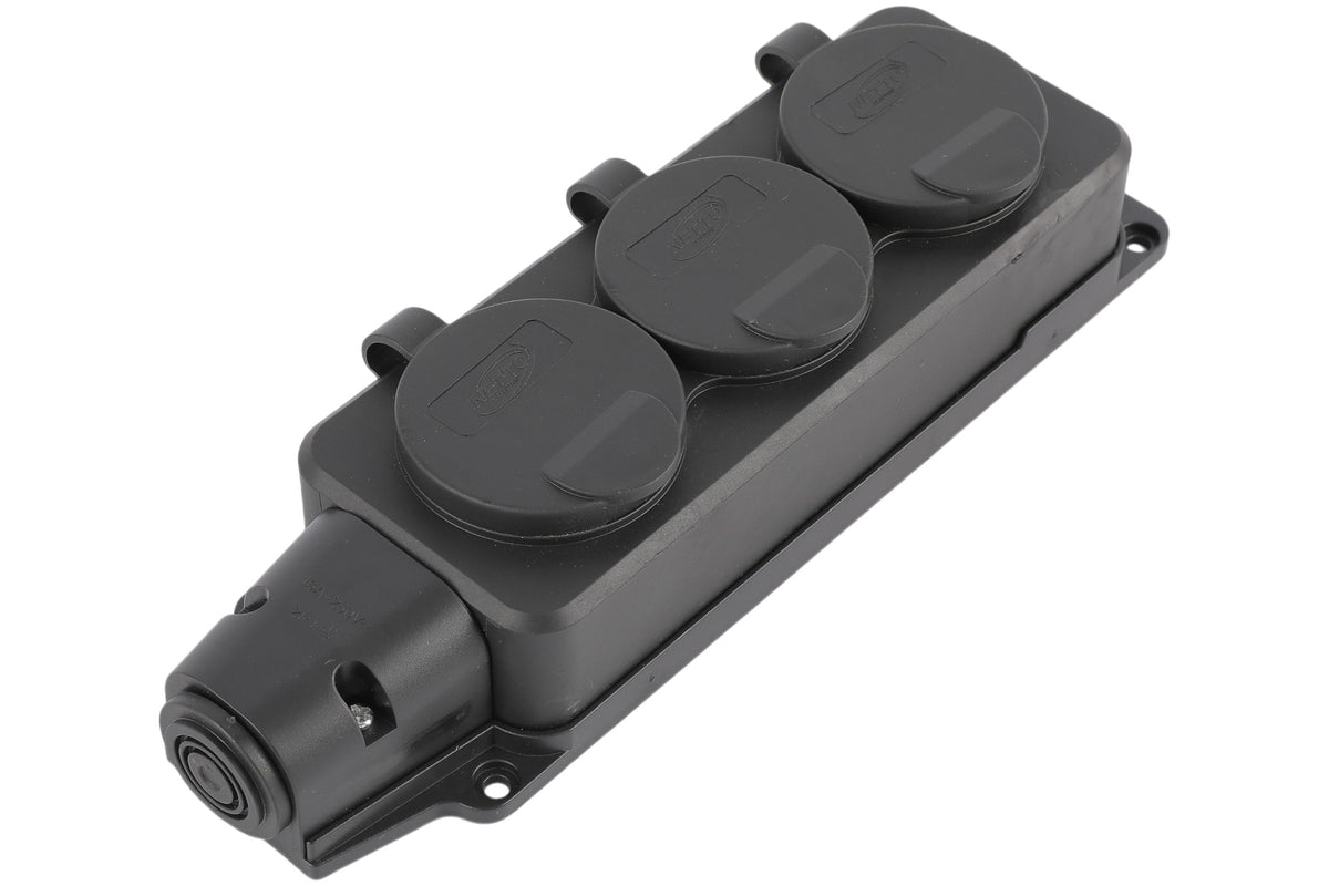 Кўчма розетка 3 уяли, ерга улагичли ва қопқоқли, IP44, 16А, YK403P (TEKLED ELECTRIC)
