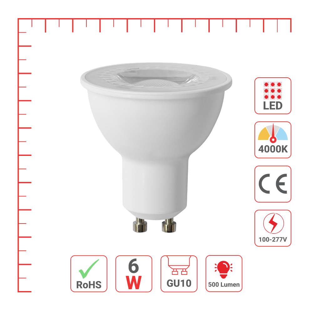 LED лампа GU10 (спот), 6Vt, 500Lm, GU10
