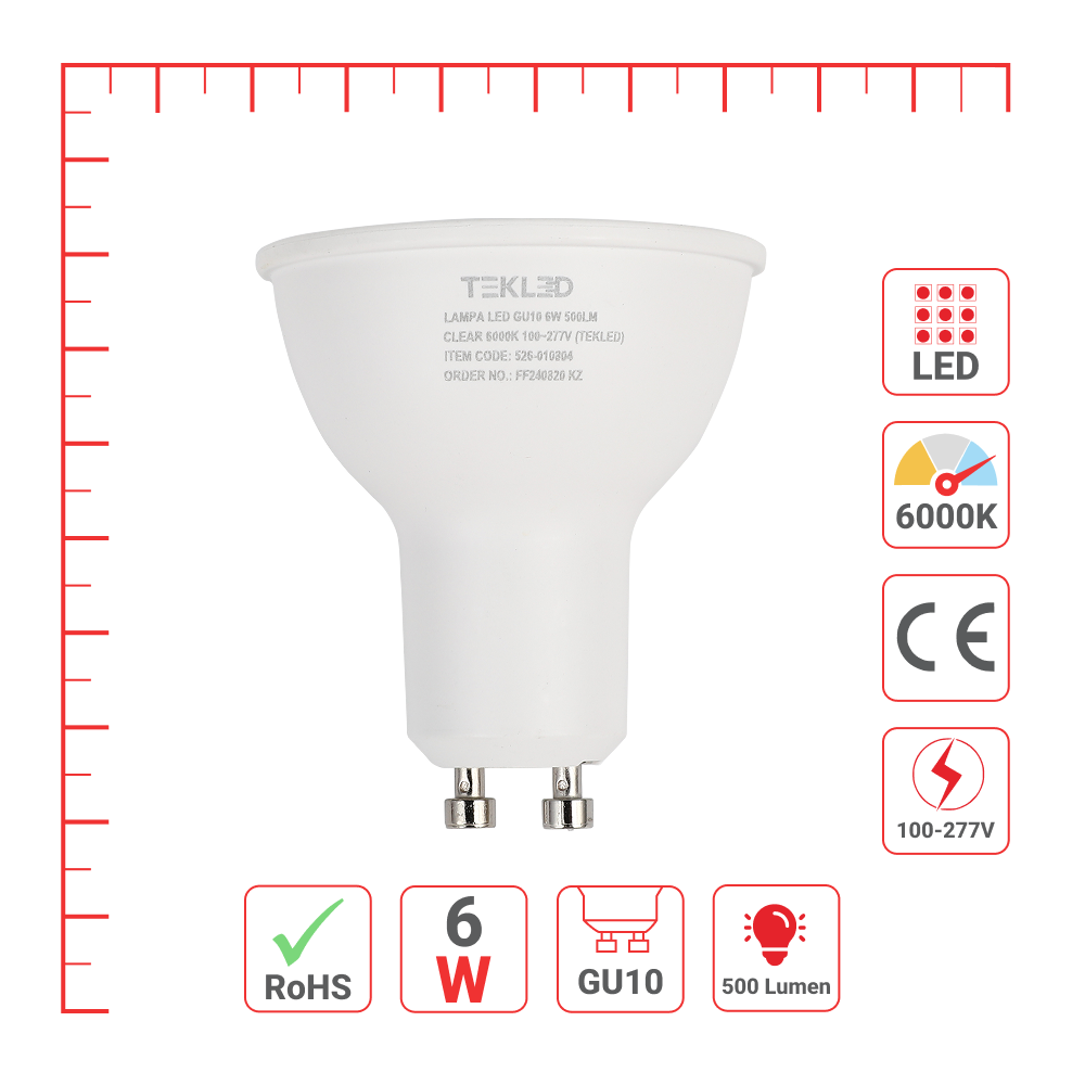 LED лампа GU10 (спот), 6Vt, 500Lm, GU10