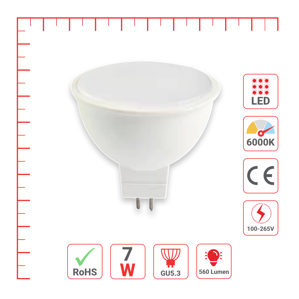LED чироқ ЖСДР (спот), 7Vt, 560Lm, GU5.3, Опал