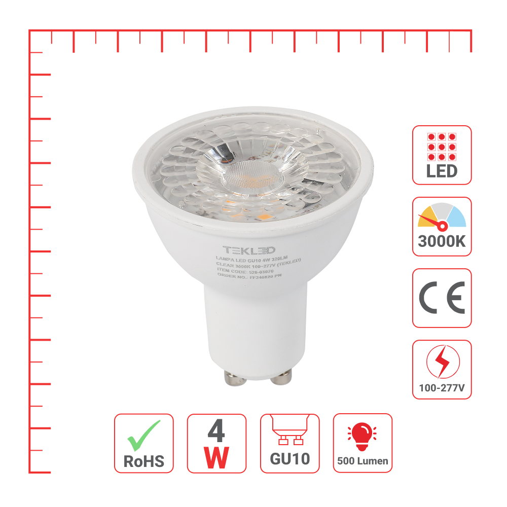 LED лампа GU10 (спот), 4Vt, 500Lm, GU10, Шаффоф
