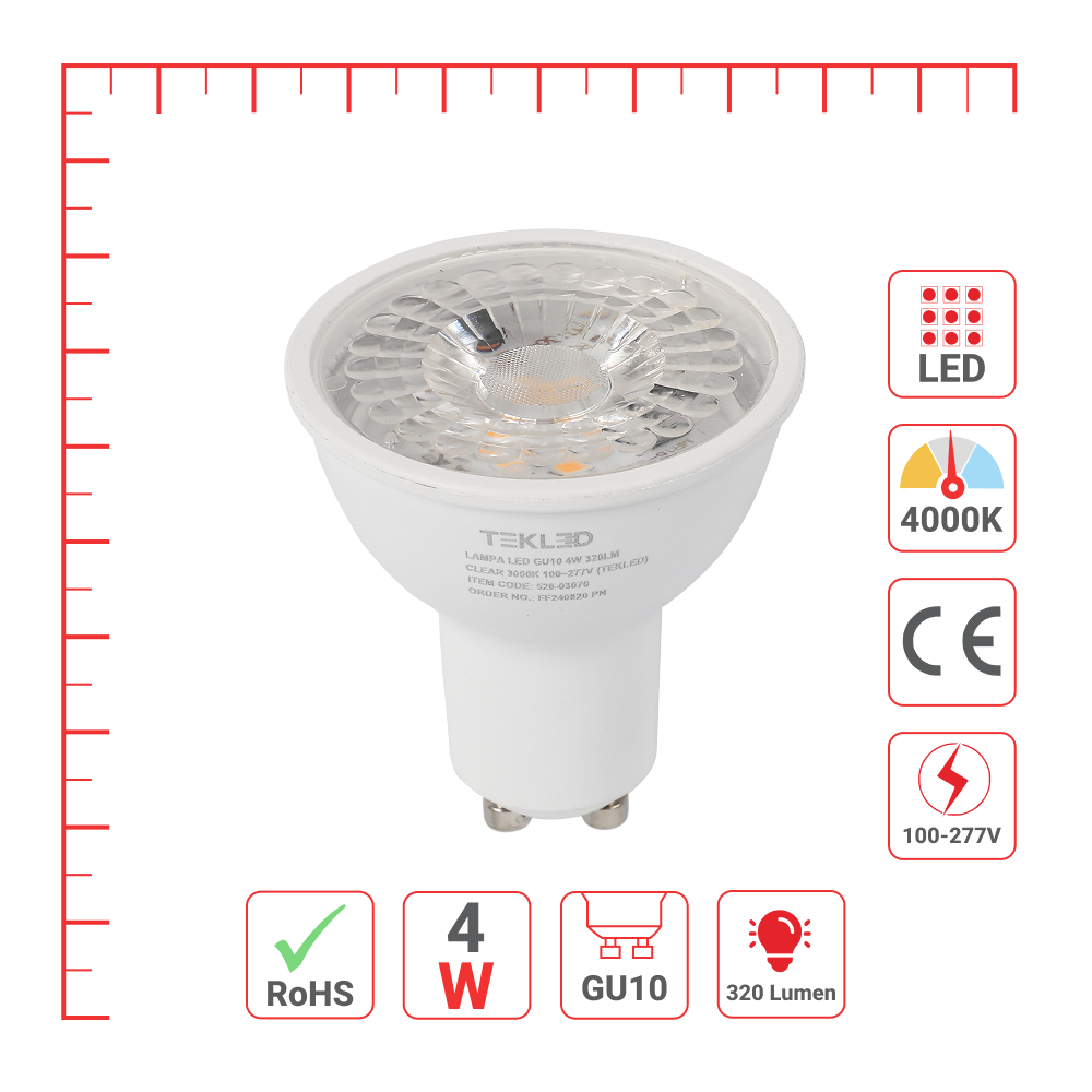 LED лампа GU10 (спот), 4Vt, 500Lm, GU10, Шаффоф