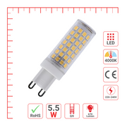 LED лампа, капсула туридаги, 5.5 Вт, 670 лм, G9