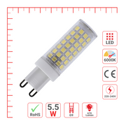 LED лампа, капсула туридаги, 5.5 Вт, 670 лм, G9