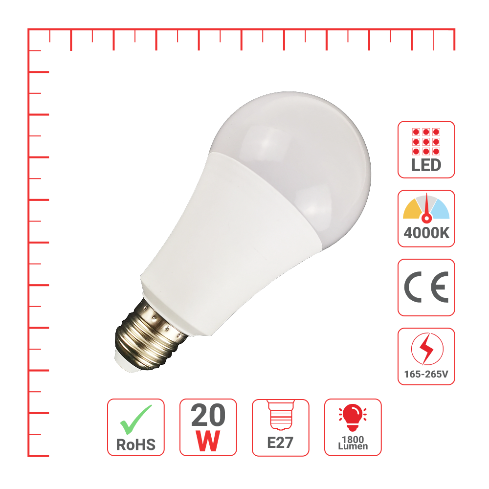 LED лампа A80 (нок шаклида), 20Вт, 1800Лм, E27