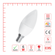 LED лампа C35 (шам шаклида), 6Вт, 520Лм, E27 (TS)