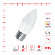 LED лампа C35 (шам шаклида), 6Вт, 520Лм, E27 (TS)