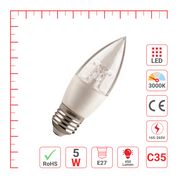 LED лампа CRYSTAL C35 (хрустал шам), 5Вт, 450Лм, E27