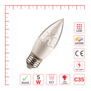 LED лампа CRYSTAL C35 (хрустал шам), 5Вт, 450Лм, E27