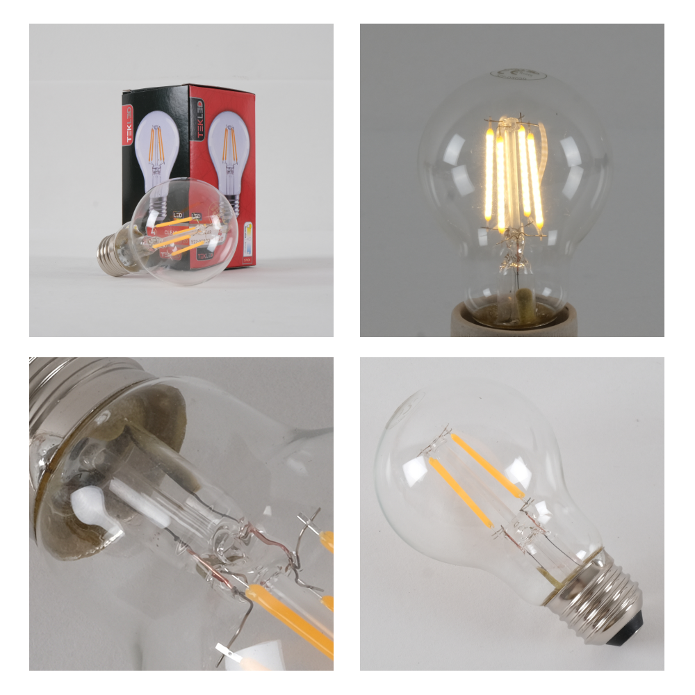 LED лампаси A60 (нок шаклида), 4 Вт, 470 Лм, E27, 2700K (илиқ оқ), Шаффоф