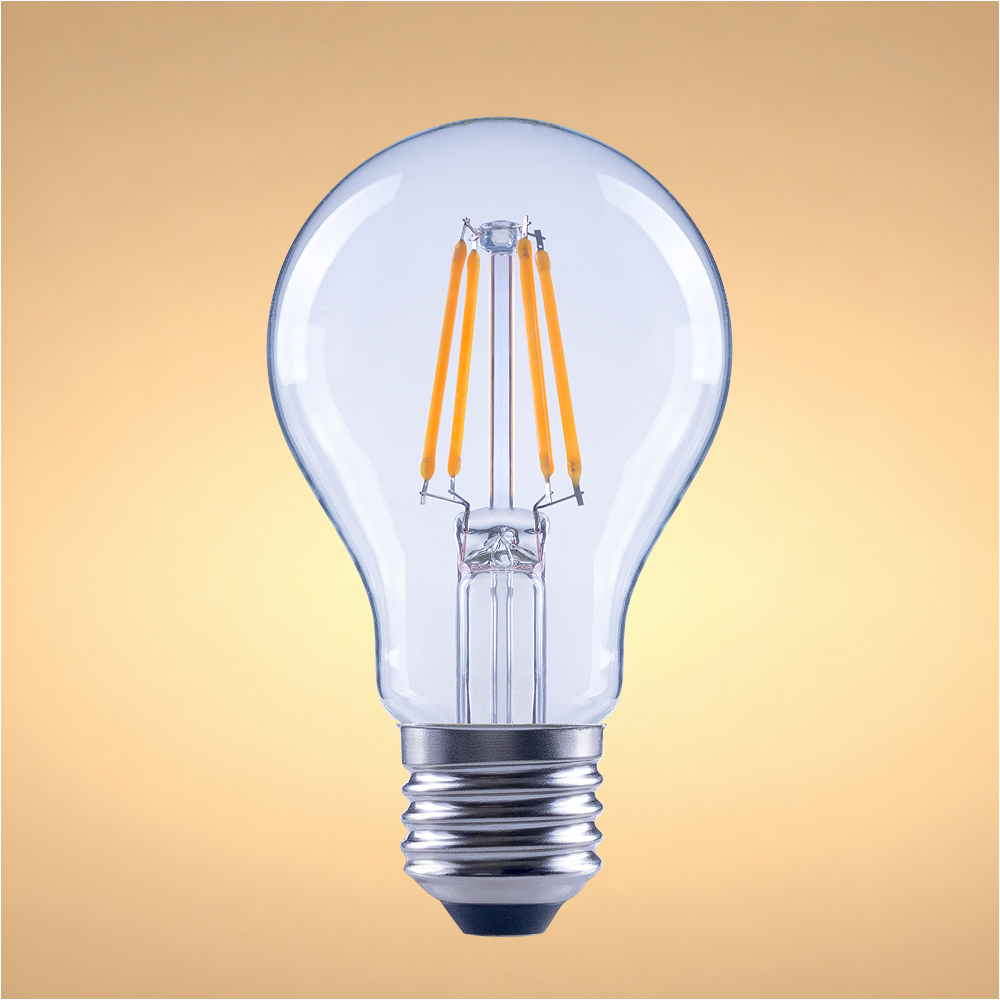 LED лампаси A60 (нок шаклида), 4 Вт, 470 Лм, E27, 2700K (илиқ оқ), Шаффоф