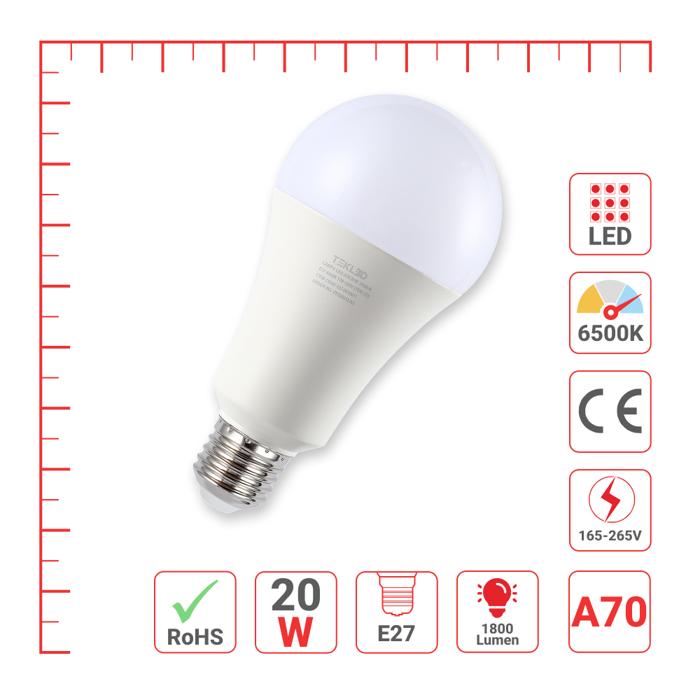 LED лампа A70 (нок шаклида), 20Vt, 1800Lm, E27