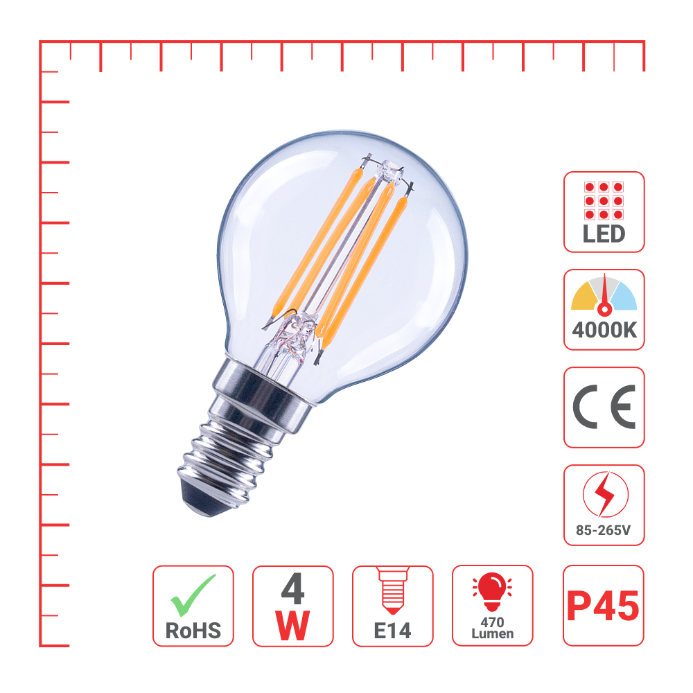 LED лампа P45 (қўзиқорин шаклида), 4Вт, 470Лм, E14