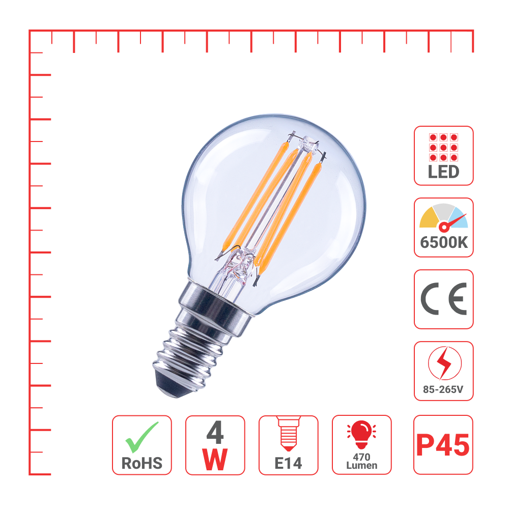LED лампа P45 (қўзиқорин шаклида), 4Вт, 470Лм, E14