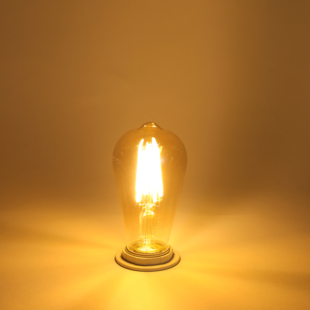 LED лампа ST64 (ретро, эдисон услубида), 4Вт, 470Лм, E27, 2700K (илиқ оқ), Шаффоф