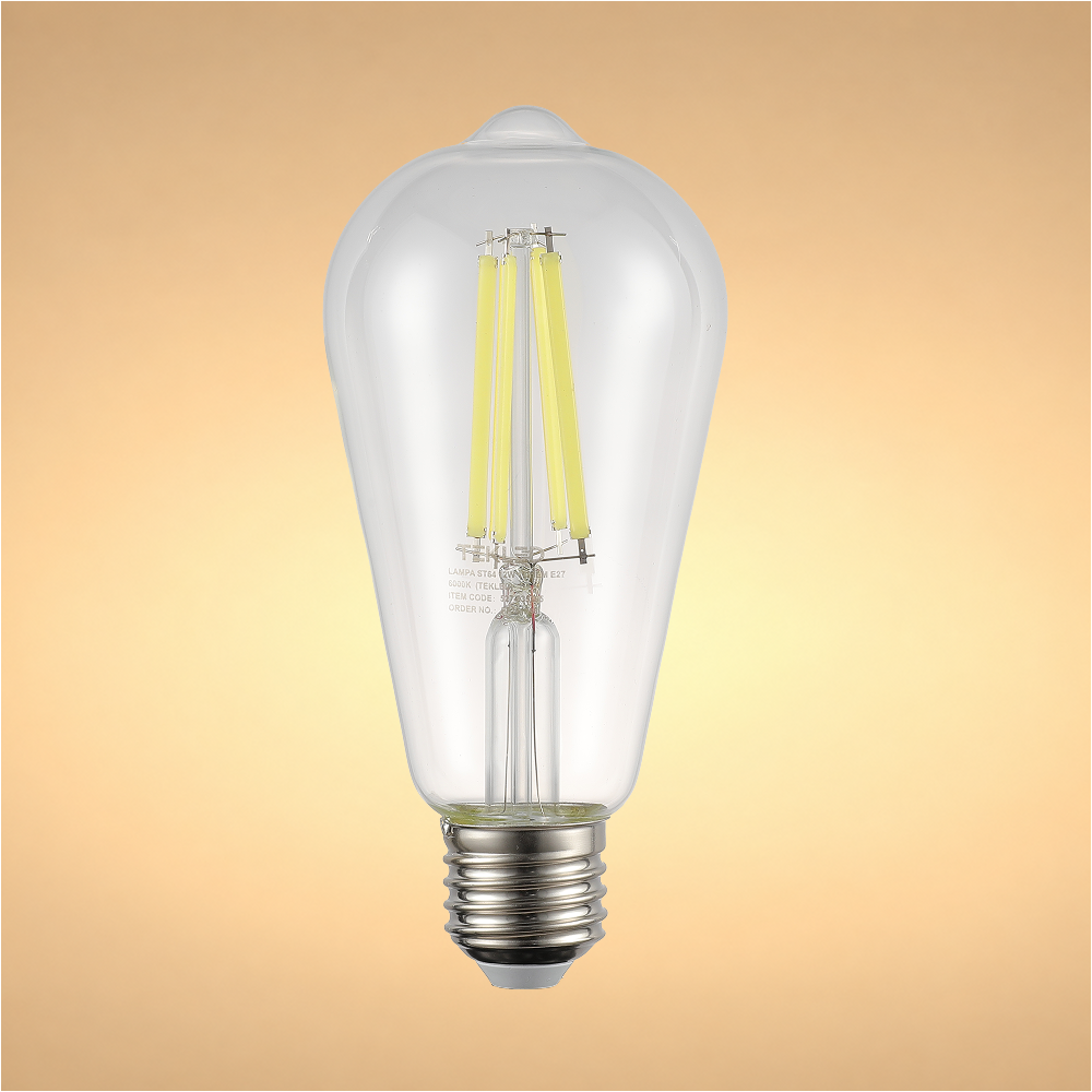 LED лампа ST64 (ретро, эдисон услубида), 4Вт, 470Лм, E27, 2700K (илиқ оқ), Шаффоф